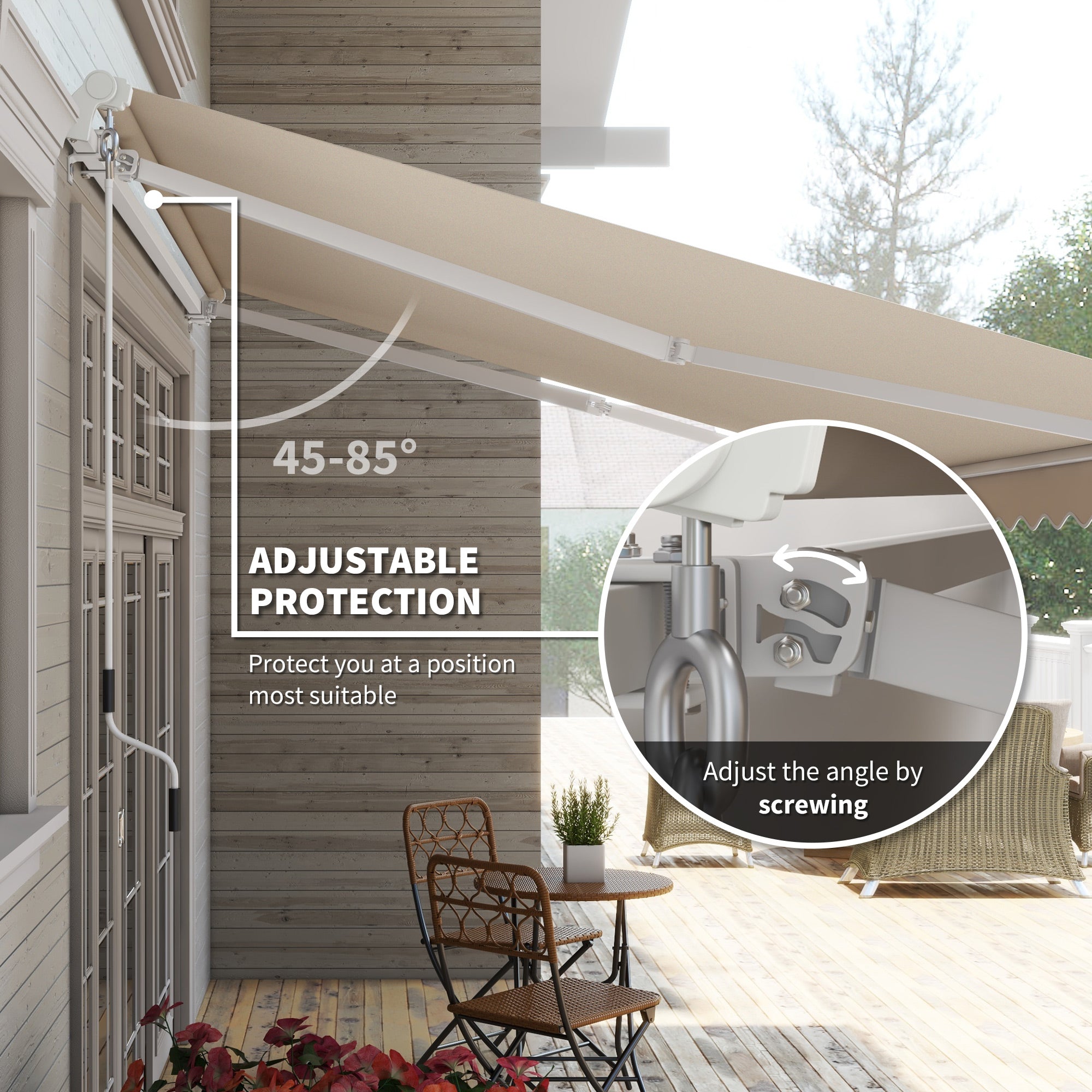 12' x 10' Retractable Awning Patio UV Resistant Fabric and Aluminum Frame for Deck, Balcony, Yard, Cream White Deck Awnings at Gallery Canada