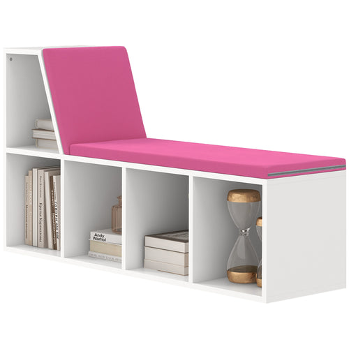 Multi-Purpose Bookshelf with 5 Cubes, 5-Cubby Bookcase with Cushioned Reading Nook and Storage Shelves, Pink