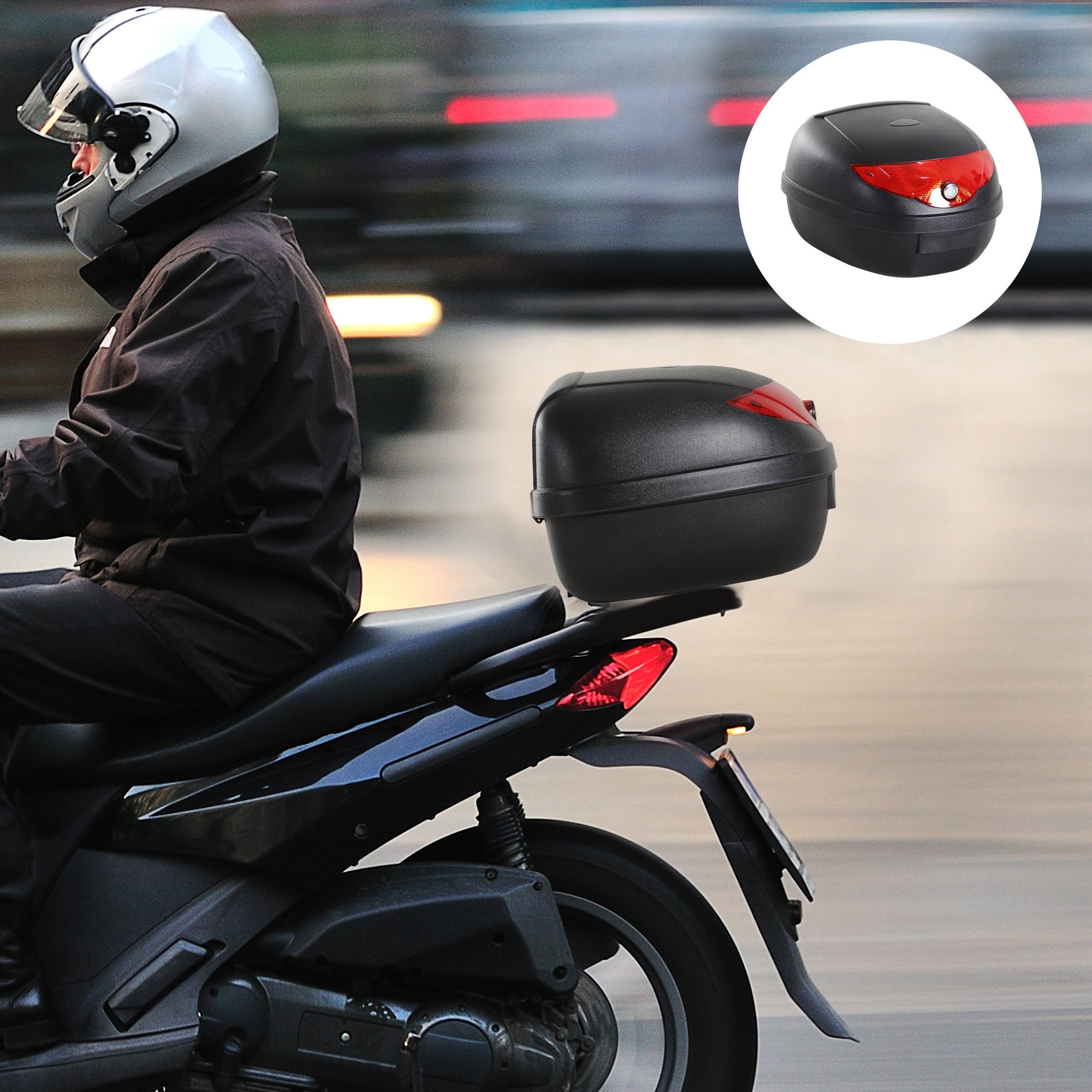 Detachable Scooter Motorcycle Trunk Top Case 24L Tour Luggage Box Tail Carrier Lockable Black Automotive at Gallery Canada