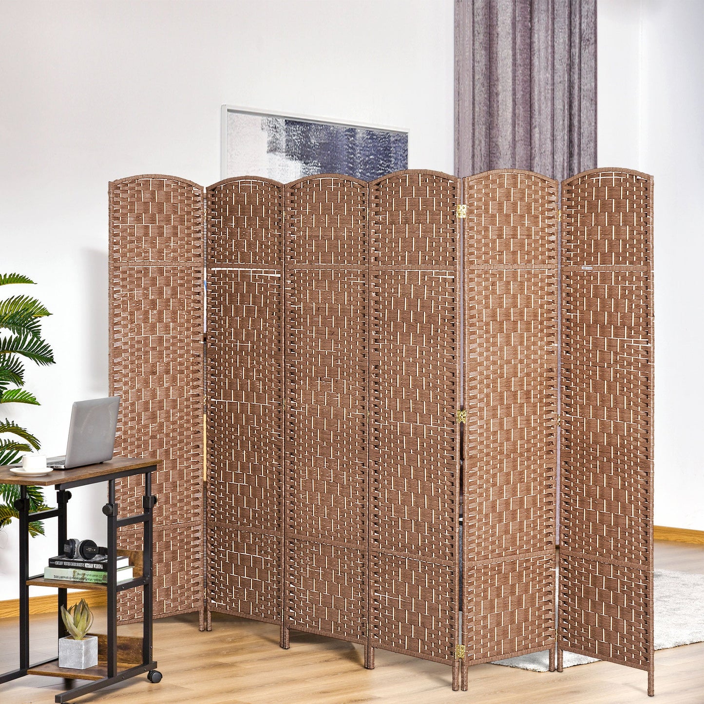 6ft Folding Room Divider, 6 Panel Wall Partition with Wooden Frame for Bedroom, Home Office, Natural Room Dividers   at Gallery Canada