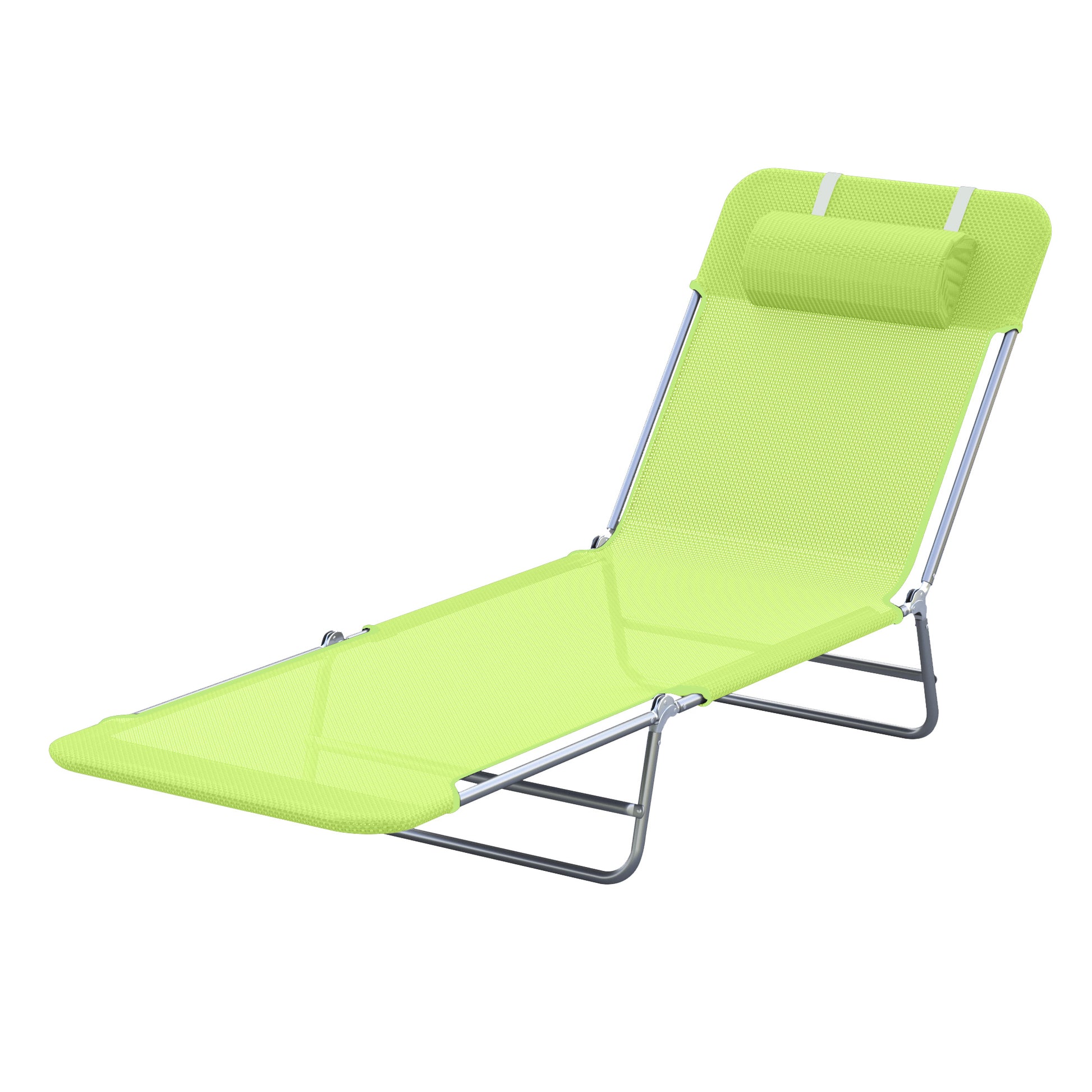 Outdoor Lounge Chair, Portable Adjustable Reclining Seat Folding Chaise Lounge Patio Camping Beach Tanning Chair Bed with Pillow, Green Lounger Chairs   at Gallery Canada