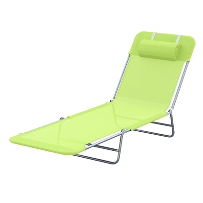 Outdoor Lounge Chair, Portable Adjustable Reclining Seat Folding Chaise Lounge Patio Camping Beach Tanning Chair Bed with Pillow, Green Lounger Chairs   at Gallery Canada