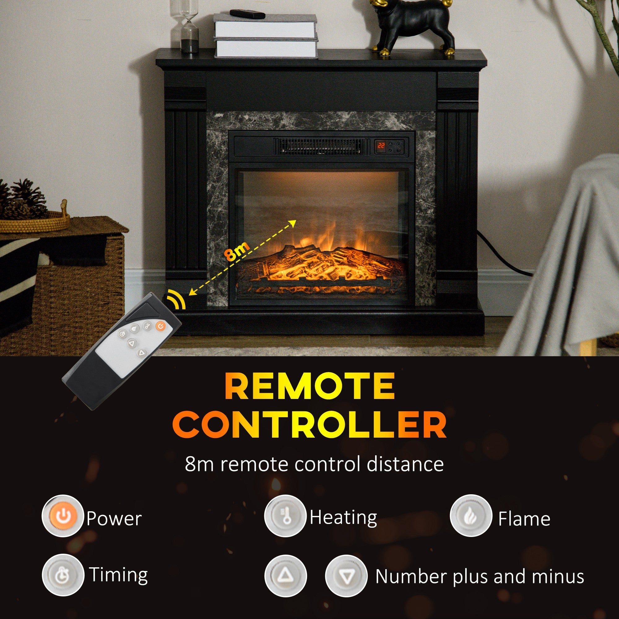 Freestanding Electric Fireplace Heater with Mantel, Timer, Remote, Black Electric Fireplaces   at Gallery Canada