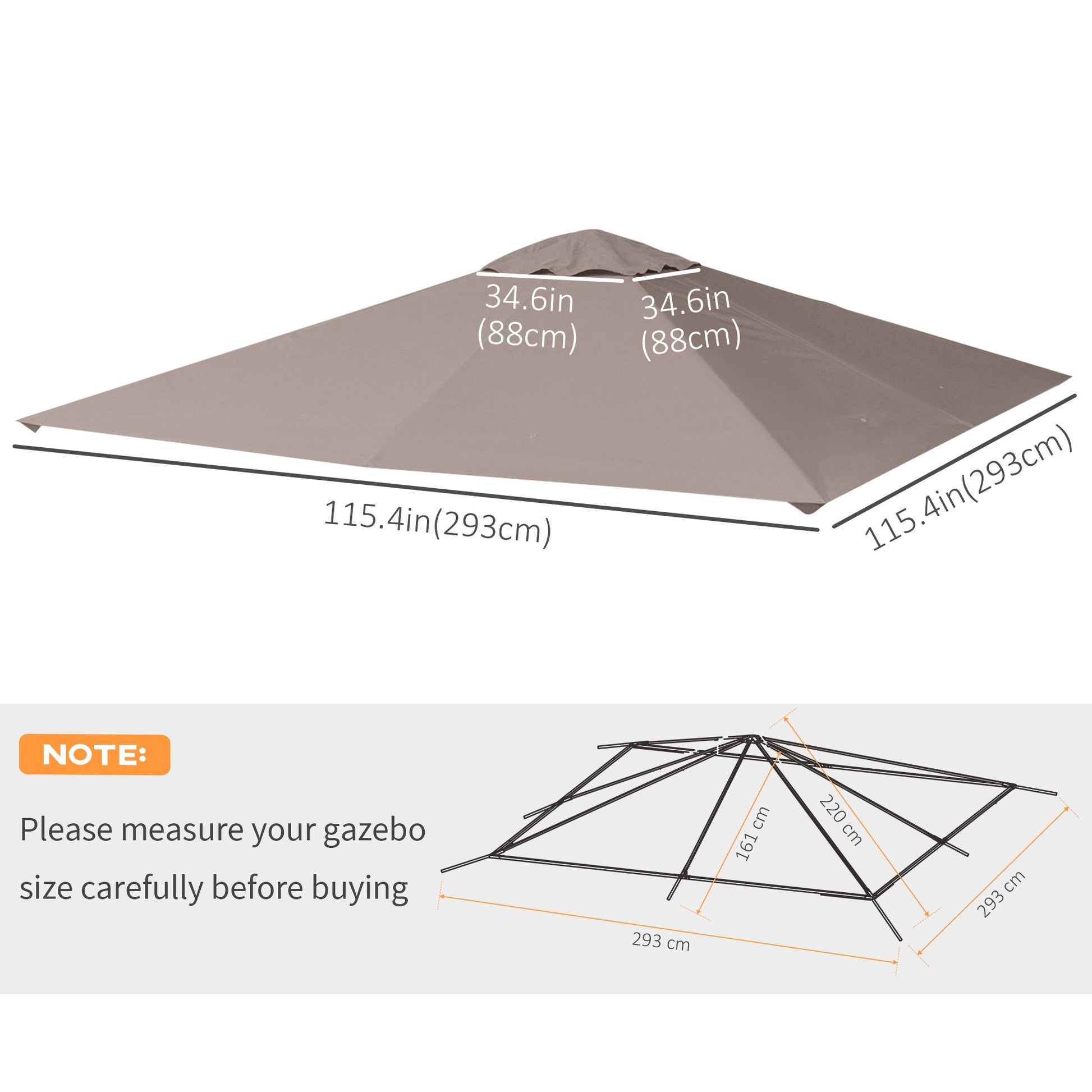 9.8' x 9.7' Square Gazebo Canopy Replacement UV Protected Top Cover Sun Shade Beige Gazebo Canopy Replacement   at Gallery Canada