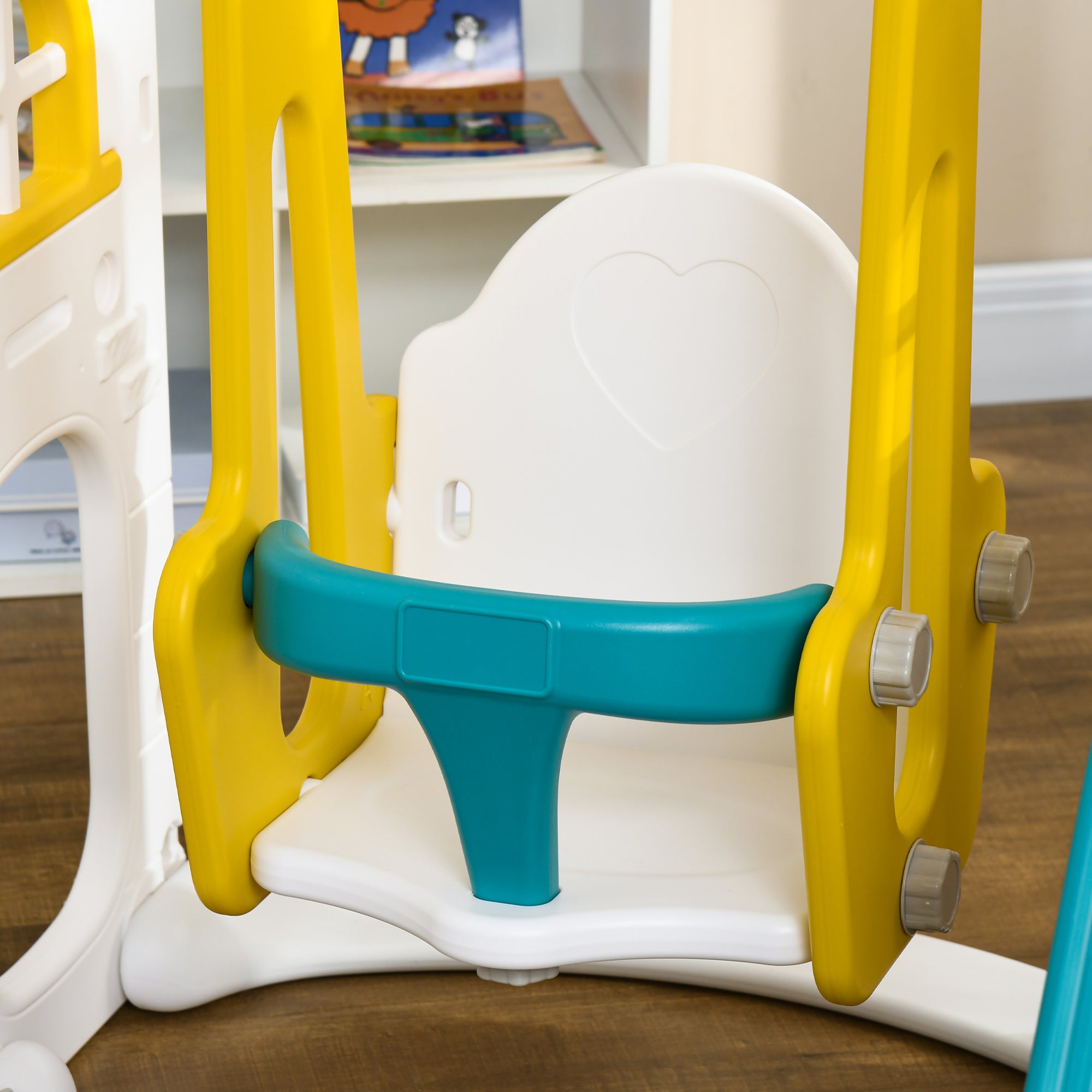 8 in 1 Slide and Swing Set, Baby Swing Set with Basketball Hoop, Climber, Steering Wheel, for Aged 1-3 Years, Yellow Gym Sets & Swings at Gallery Canada