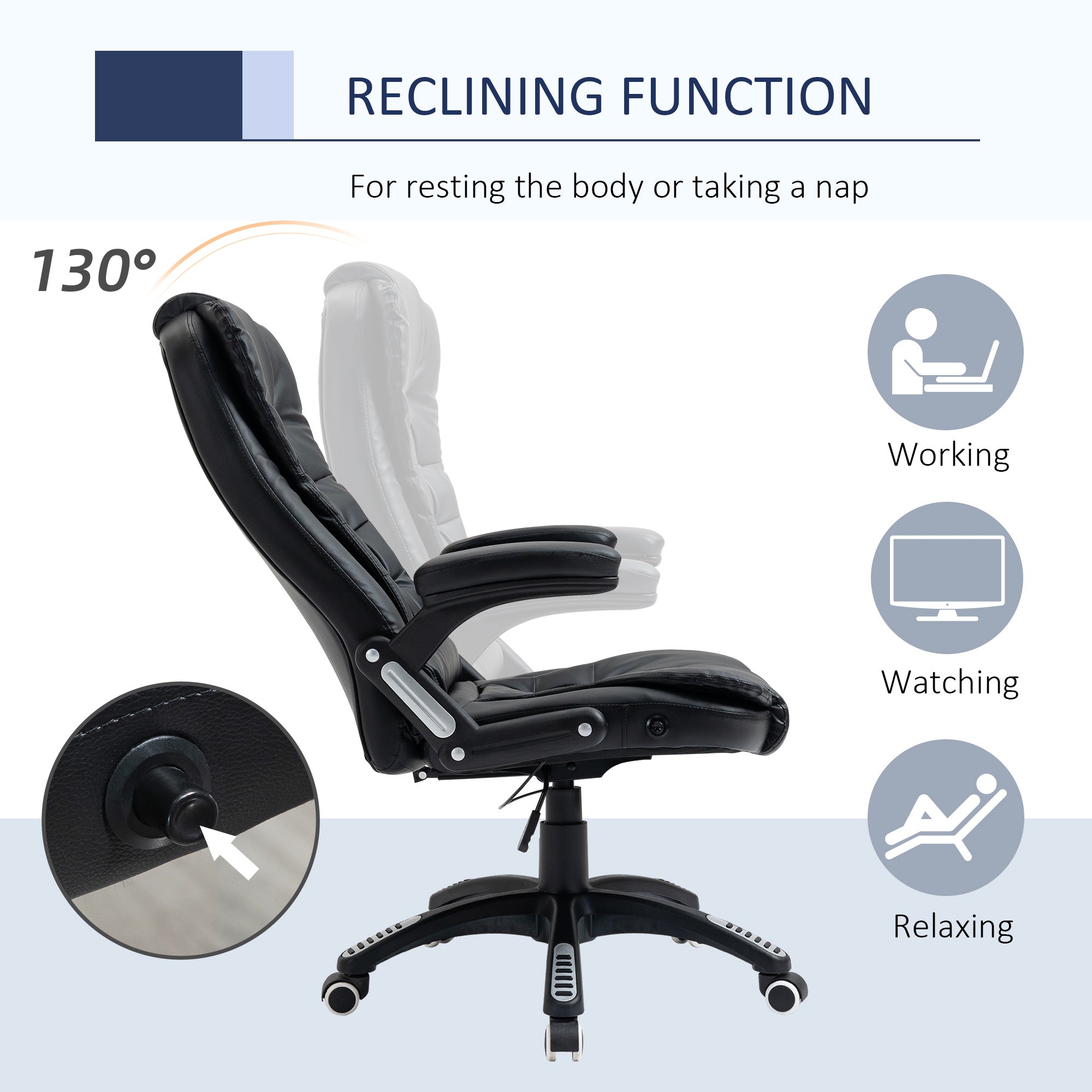 Executive Chair PU Leather Recliner Office Chair, with Swivel Wheels, Arm, Adjustable Height, High Back, Black Executive & Manager Chairs at Gallery Canada