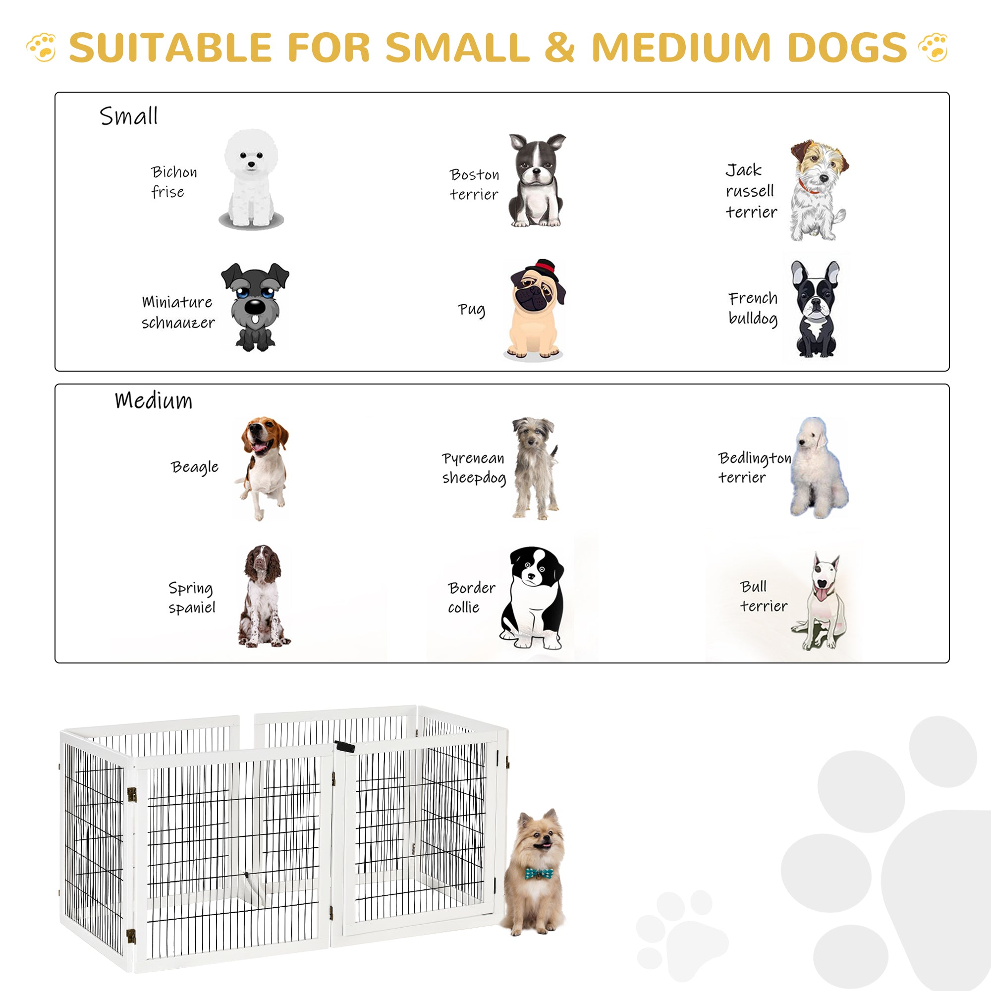 Wooden Freestanding Pet Gate w/ 2 Support Feet, White Houses, Kennels & Pens   at Gallery Canada