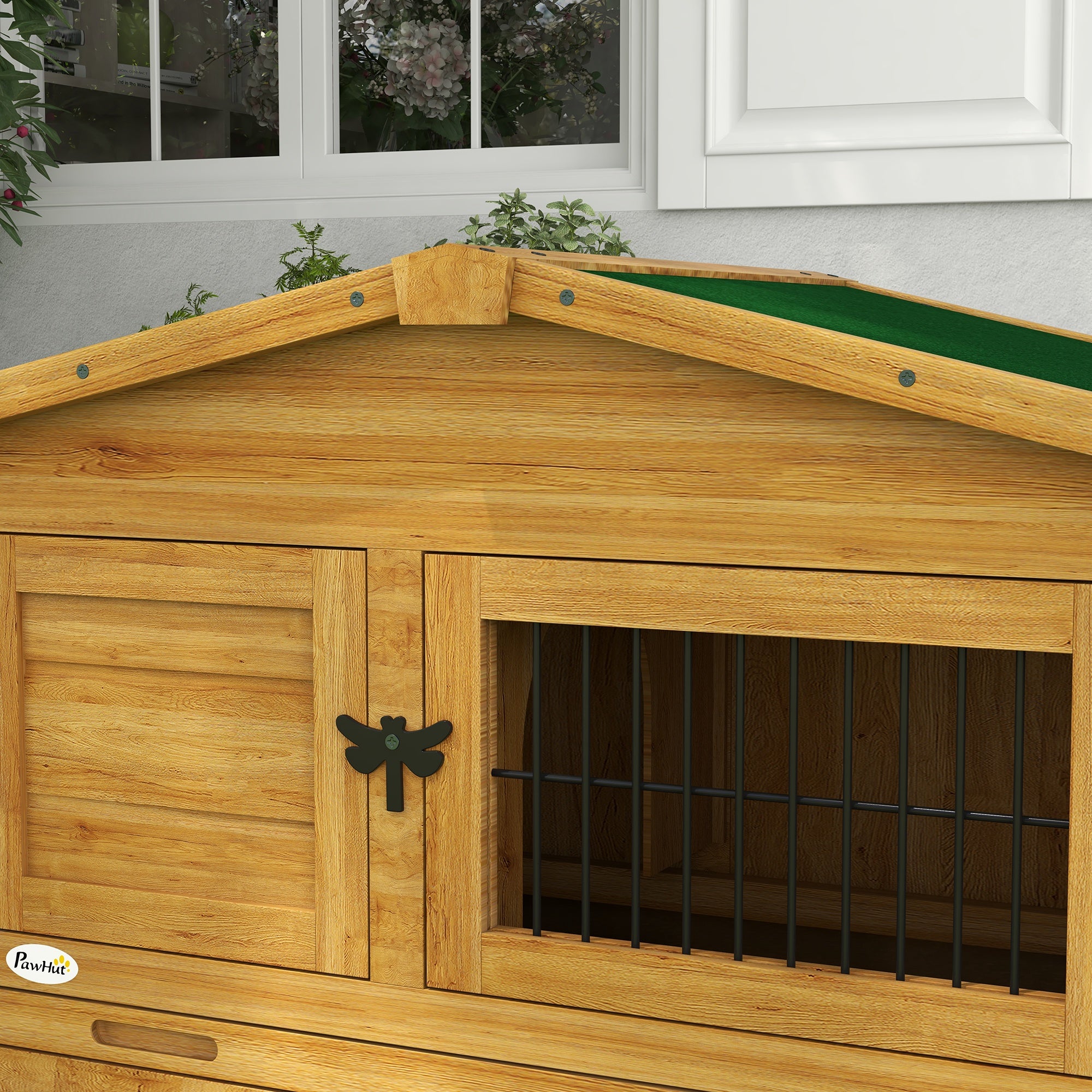 Wood Rabbit Hutch w/ Ramp, Openable Roof, Pull-out Tray, Yellow Rabbit Hutch   at Gallery Canada