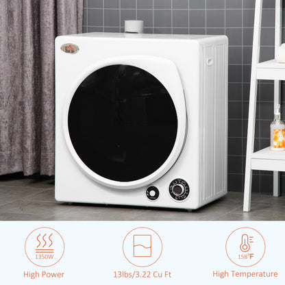 Compact Laundry Dryer, 1350W 3.22Cu.Ft Portable Clothes Dryer with 5 Drying Modes,Stainless Steel Tub for Apartment, Home, Dorm, White Dryer Machines   at Gallery Canada