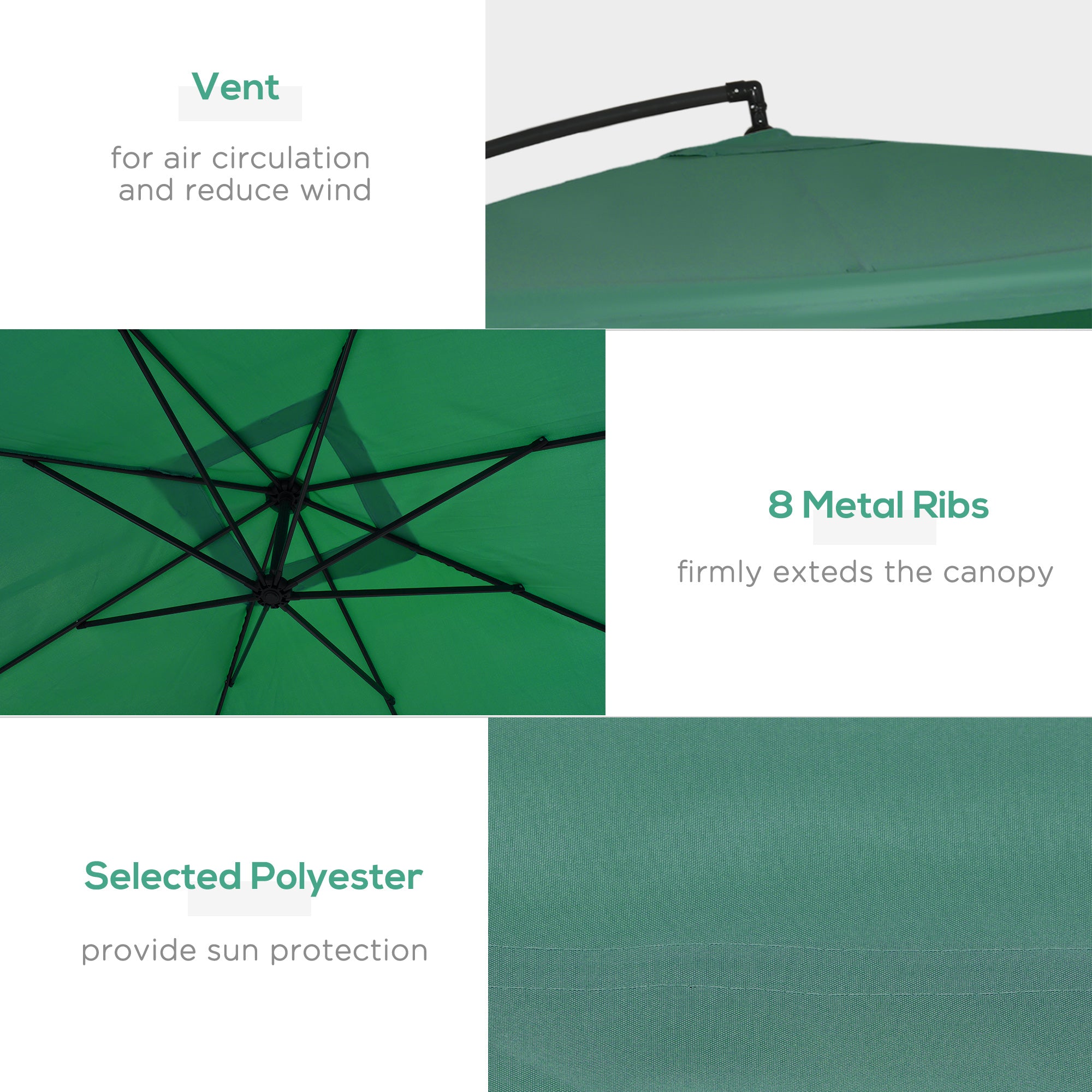 Offset Patio Umbrella with Net and Umbrella Base, Adjustable Cantilever Canopy with Cross Base, Weight Plates and 8 Ribs for Backyard, Poolside, Garden, Green Cantilever Umbrellas at Gallery Canada