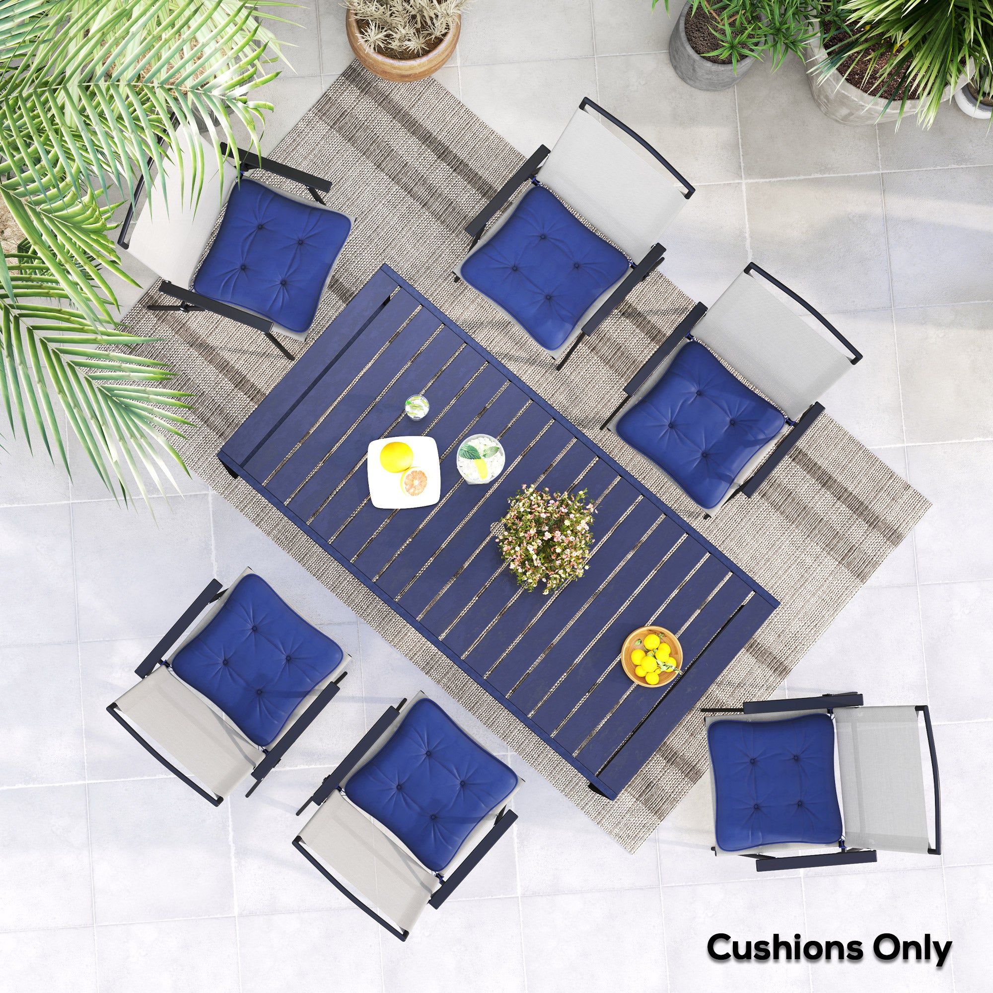 6-Piece Seat Cushion Replacement, Outdoor Patio Chair Cushions Set with Ties, Button Tufted, Dark Blue Patio Chair Cushions at Gallery Canada
