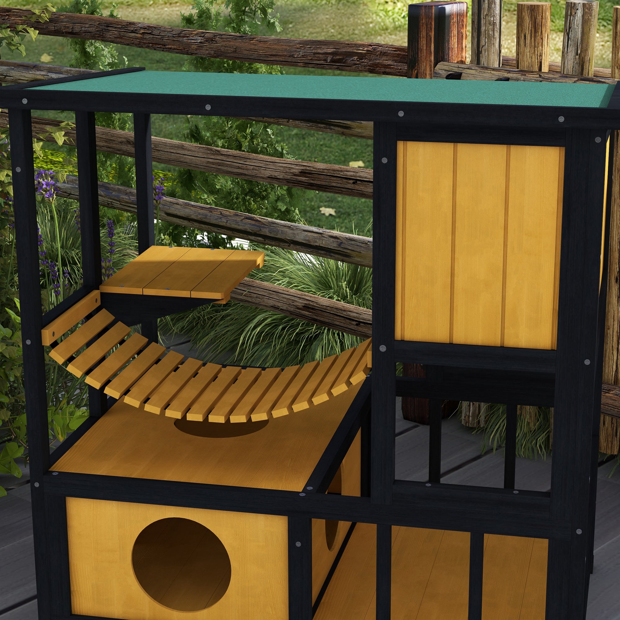 Outdoor Cat Enclosure for Patio with Suspension Bridge, Condos, Escape Doors, Jumping Platform, Water-Resistant Roof Cat Houses at Gallery Canada