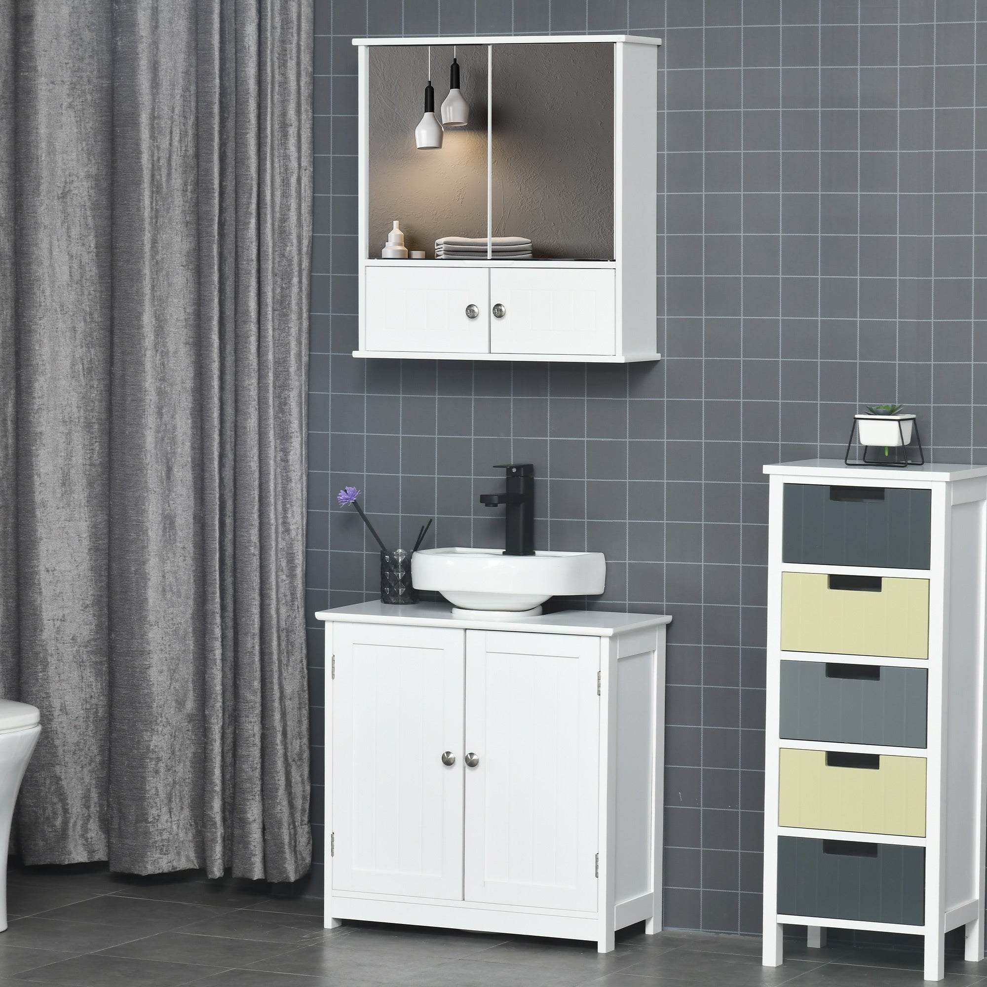 Bathroom Mirror Cabinet, Wall Mounted Medicine Cabinet, Storage Cupboard with Double Doors and Adjustable Shelf, White Mirror Medicine Cabinets   at Gallery Canada