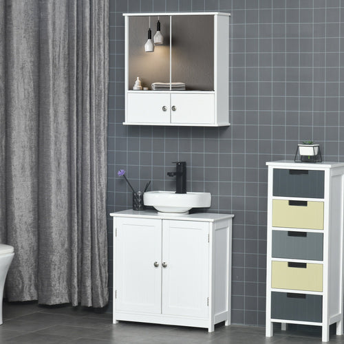 Bathroom Mirror Cabinet, Wall Mounted Medicine Cabinet, Storage Cupboard with Double Doors and Adjustable Shelf, White