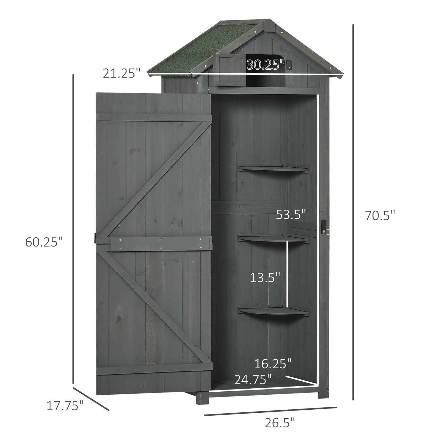 30"x21"x71" Garden Storage Shed with 3 Shelves, Water-resistant, Grey Sheds   at Gallery Canada