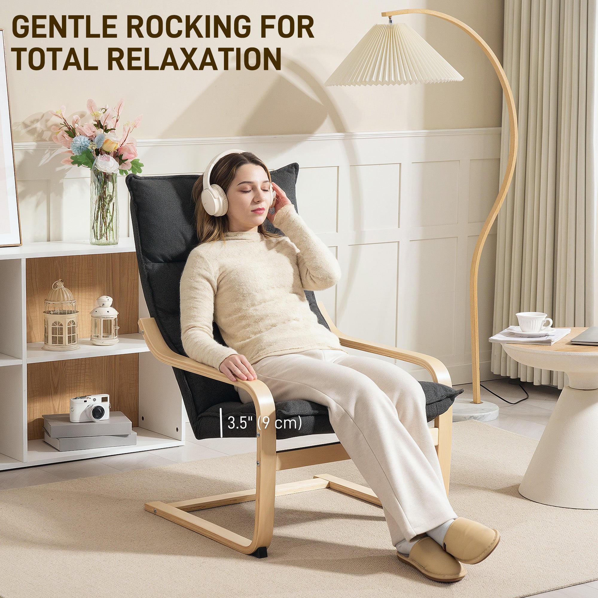 Modern Armchair, Upholstered Accent Chair with Curved Leg and Arm, Leisure Lounge Chair for Living Room, Dark Grey Accent Chairs at Gallery Canada