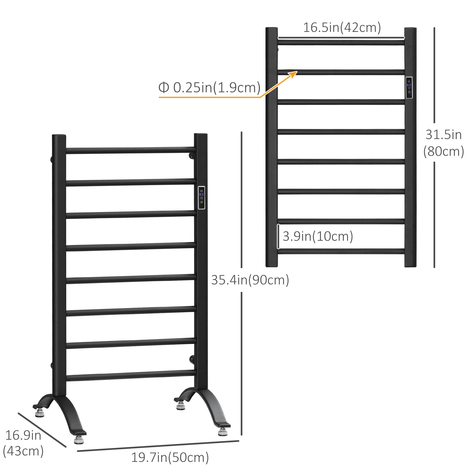 8-Bar Bathroom Heated Towel Rail with Built-in Timer and Led Indicators, Wall Mounted &; Free Standing Carbon Steel Electric Towel Warmer Towel Drying Rack, Plug-in, Black Bath Accessories at Gallery Canada