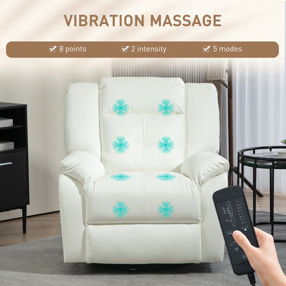 Vibration Massage Recliner, PU Leather Manual Reclining Chair, Rocker, Cream White Single Sofas   at Gallery Canada