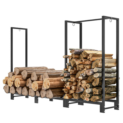 6ft Firewood Rack with Dual Space and Lock Rings, Steel Log Holder for Outdoor Indoor, Black Firewood Racks   at Gallery Canada