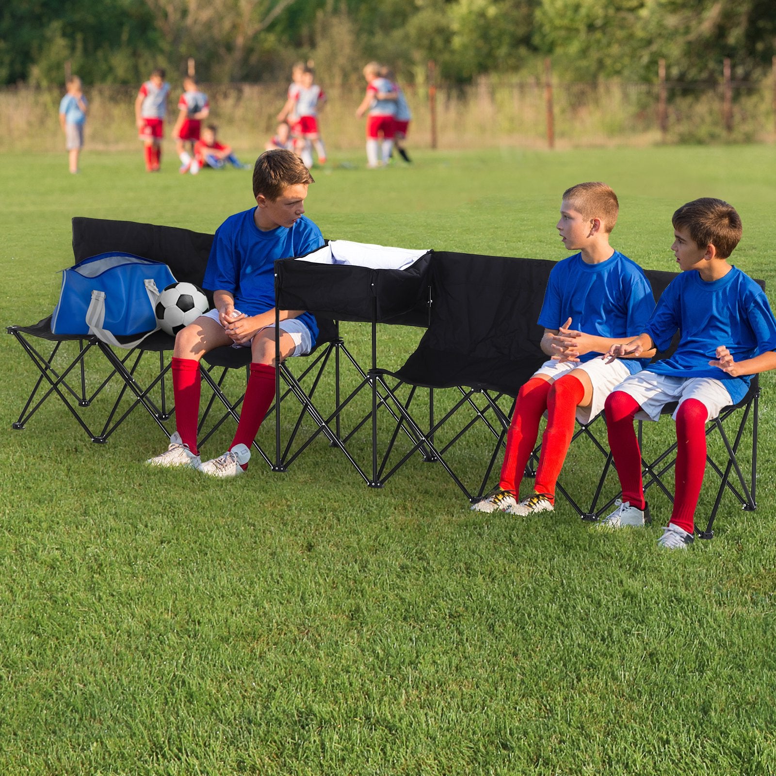 6-Person Folding Camping Bench Chair Sport Seat Folding Cooler Bag w/ Carrying Case Picnic Tables & Camping Chairs at Gallery Canada