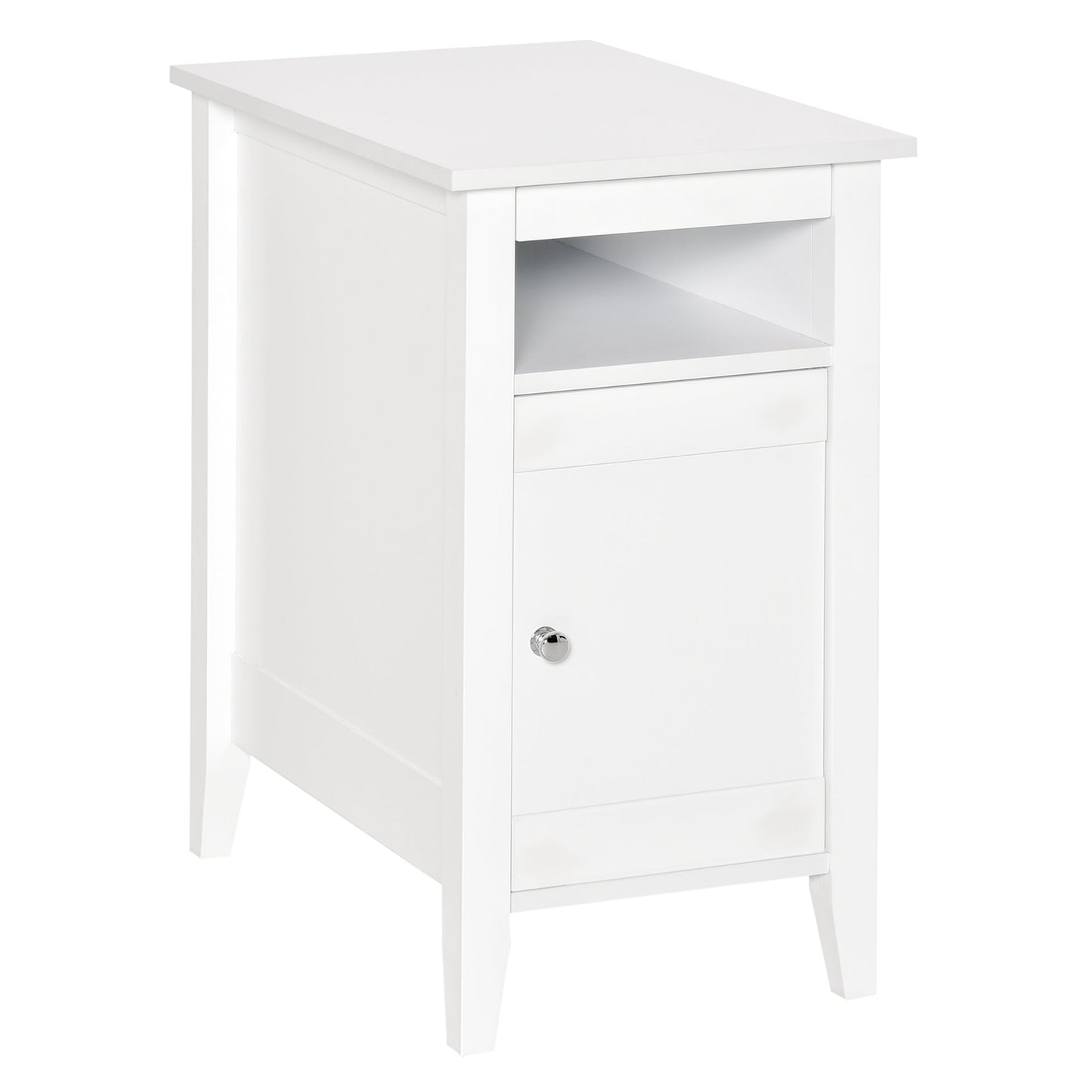 Wooden3-Tier Modern Nightstand with Pullout Shelf, Adjustable Open Shelf, and Door Cabinet, White Side Tables   at Gallery Canada