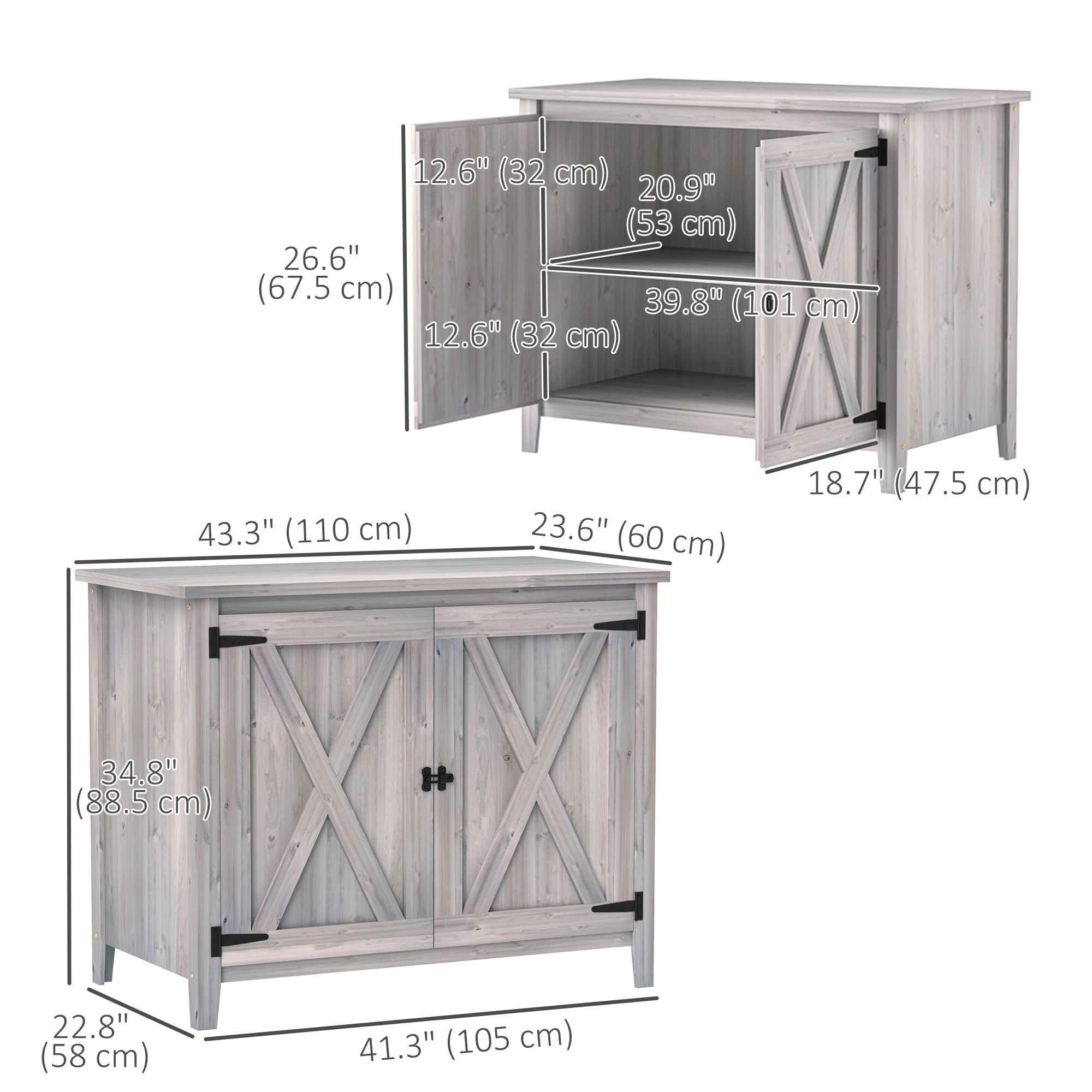 Wooden Outdoor Storage Cabinet, Garden Shed Potting Shed with Shelf and Double Doors, Light Grey Sheds at Gallery Canada