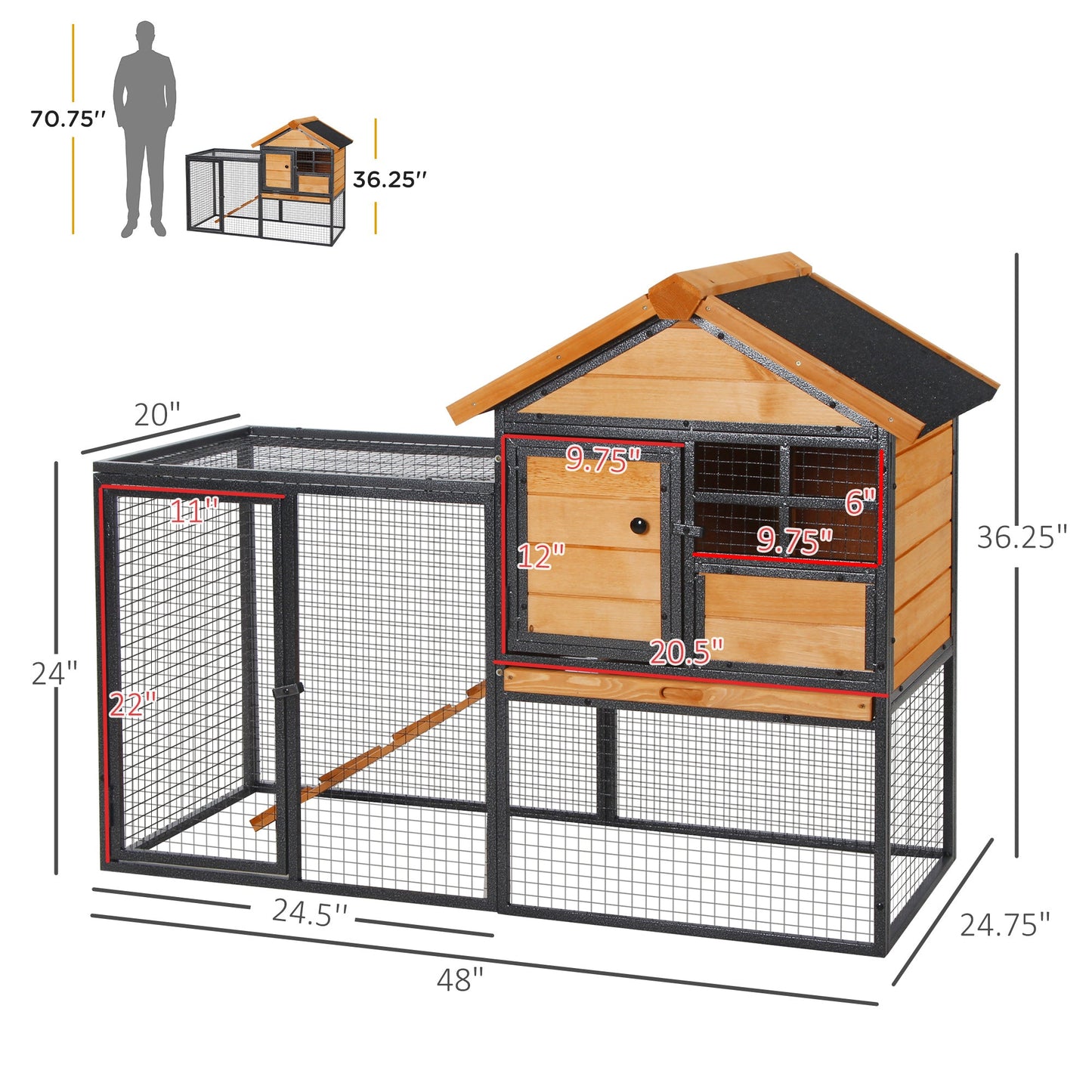 Elevated Wood-Metal Rabbit Hutch with Slide-out Tray & Lockable Door, Yellow Rabbit Hutch   at Gallery Canada