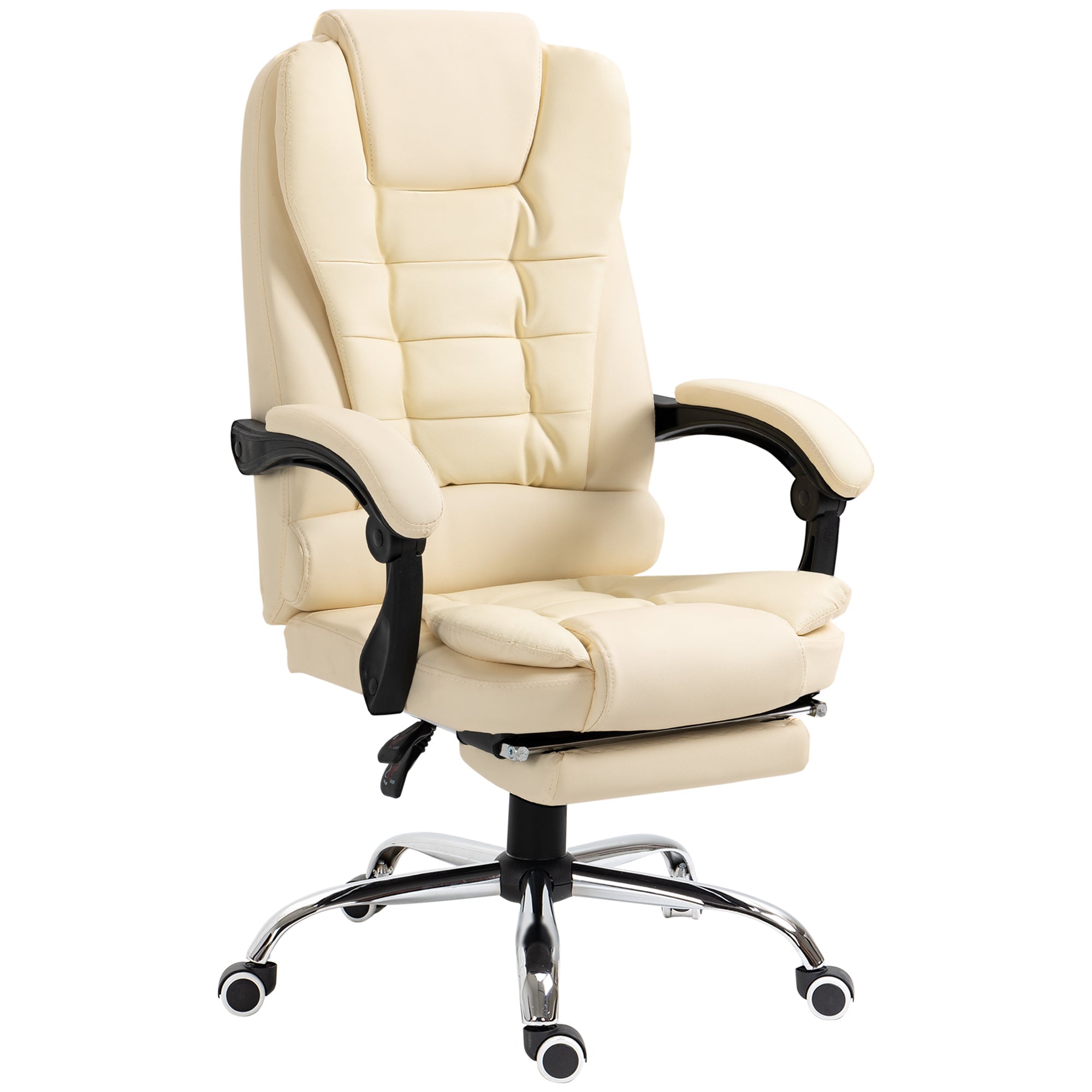 High Back Office Chair PU Leather Executive Office Chair with Retractable Footrest Padded Armrest Cream White Executive & Manager Chairs Cream  at Gallery Canada