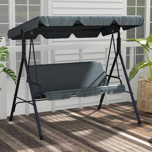3-Seater Outdoor Porch Swing with Adjustable Canopy, Patio Swing Chair for Garden, Poolside, Backyard, Grey