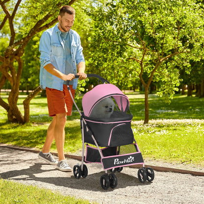 4 Wheels Pet Stroller, 3 in 1 Dog Cat Travel Folding Carrier, for Small Dogs, Detachable, w/ Brake, Canopy, Basket, Storage Bag - Pink Dog Bike Trailers & Strollers   at Gallery Canada