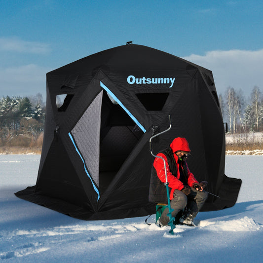 4-6 People Ice Fishing Tent Shelter, Pop-up Winter Tent for -40℃, Portable with Carry Bag, Zippered Door, Anchors, Oxford Fabric Build, 9.7ft - Gallery Canada
