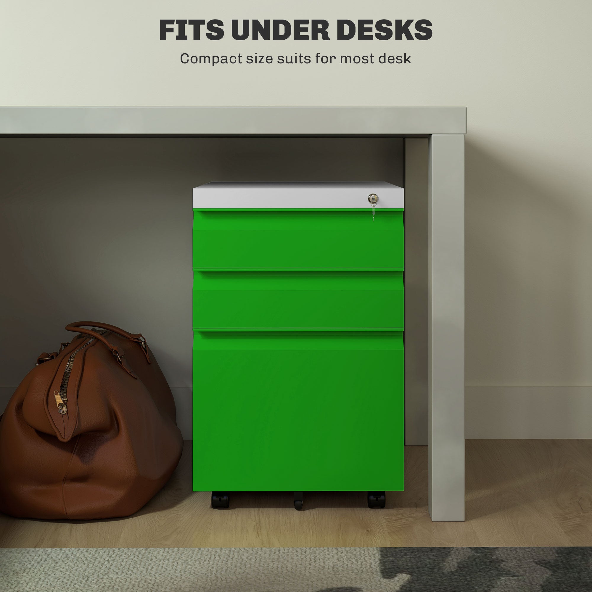 3 Drawer Filing Cabinet, Lockable Office Storage Cabinet on Wheels for Legal, Letter, A4 Files, Green Office Cabinets & Cupboards at Gallery Canada