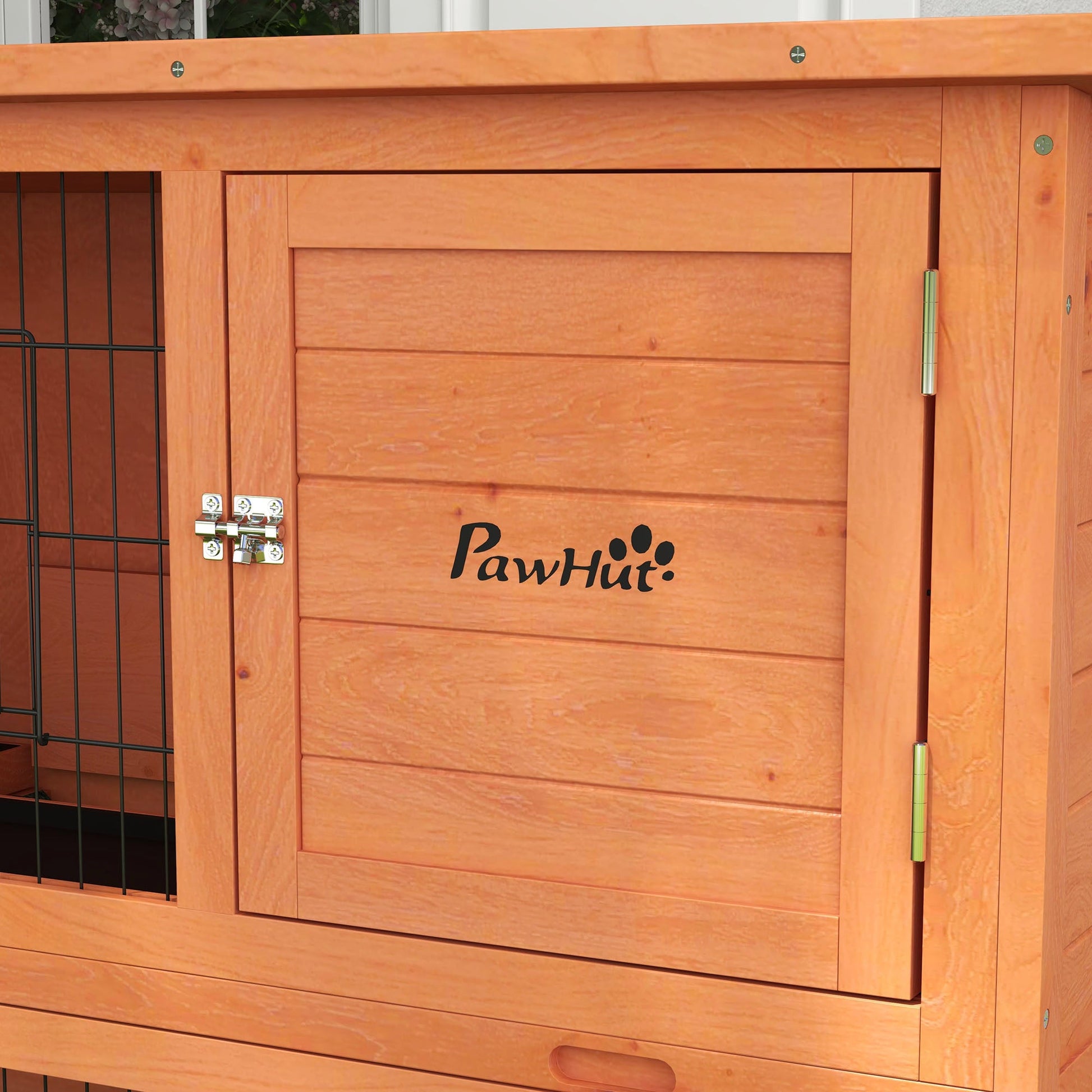 Wooden Rabbit Hutch with Trays, Ramp, Asphalt Roof, Doors for 1-2 Rabbits, 47" x 20" x 40", Orange Rabbit Hutch   at Gallery Canada