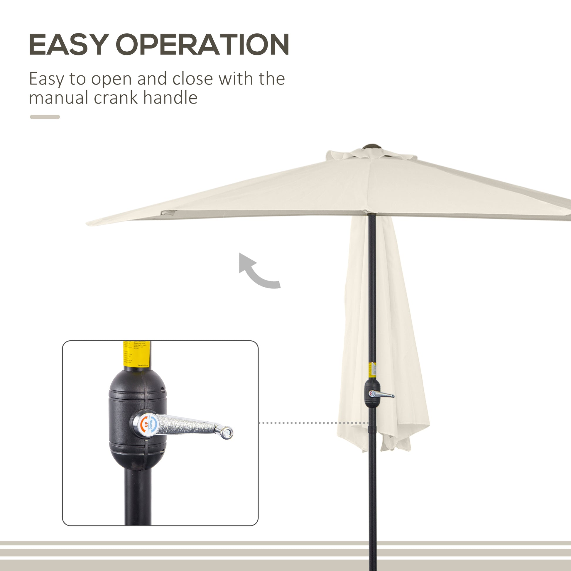 9.8ft Half Umbrella Semi Round Patio Parasol with Crank Handle, Top Vent for Garden, Balcony- NO BASE INCLUDED, Cream Sun Umbrellas   at Gallery Canada