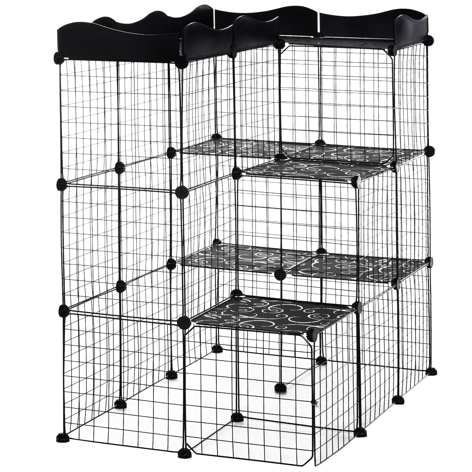 40 Pcs Small Animal Cage Bunny Hutch Portable Metal Wire with Ramps for Kitten Chinchilla, Black Houses & Habitats   at Gallery Canada