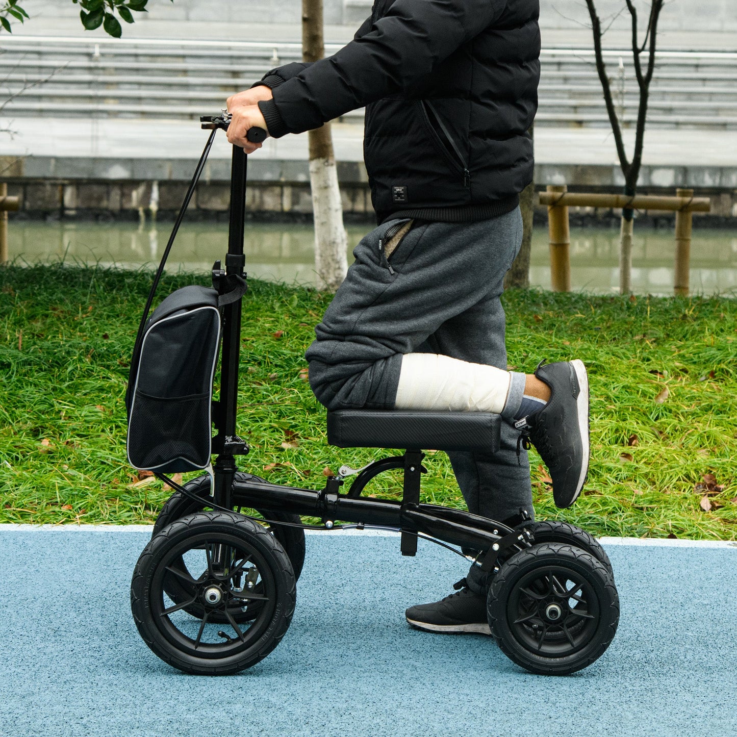 Adjustable Steerable Knee Walker, Foldable Knee Scooter with Rubber Wheels, Dual Brake, Crutch Alternative, Black Knee Walker & Wheelchair Ramps   at Gallery Canada