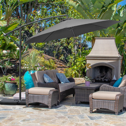 9.6ft Offset Patio Umbrella Garden Hanging Parasol Banana Cantilever Umbrella with Base, Crank, Black