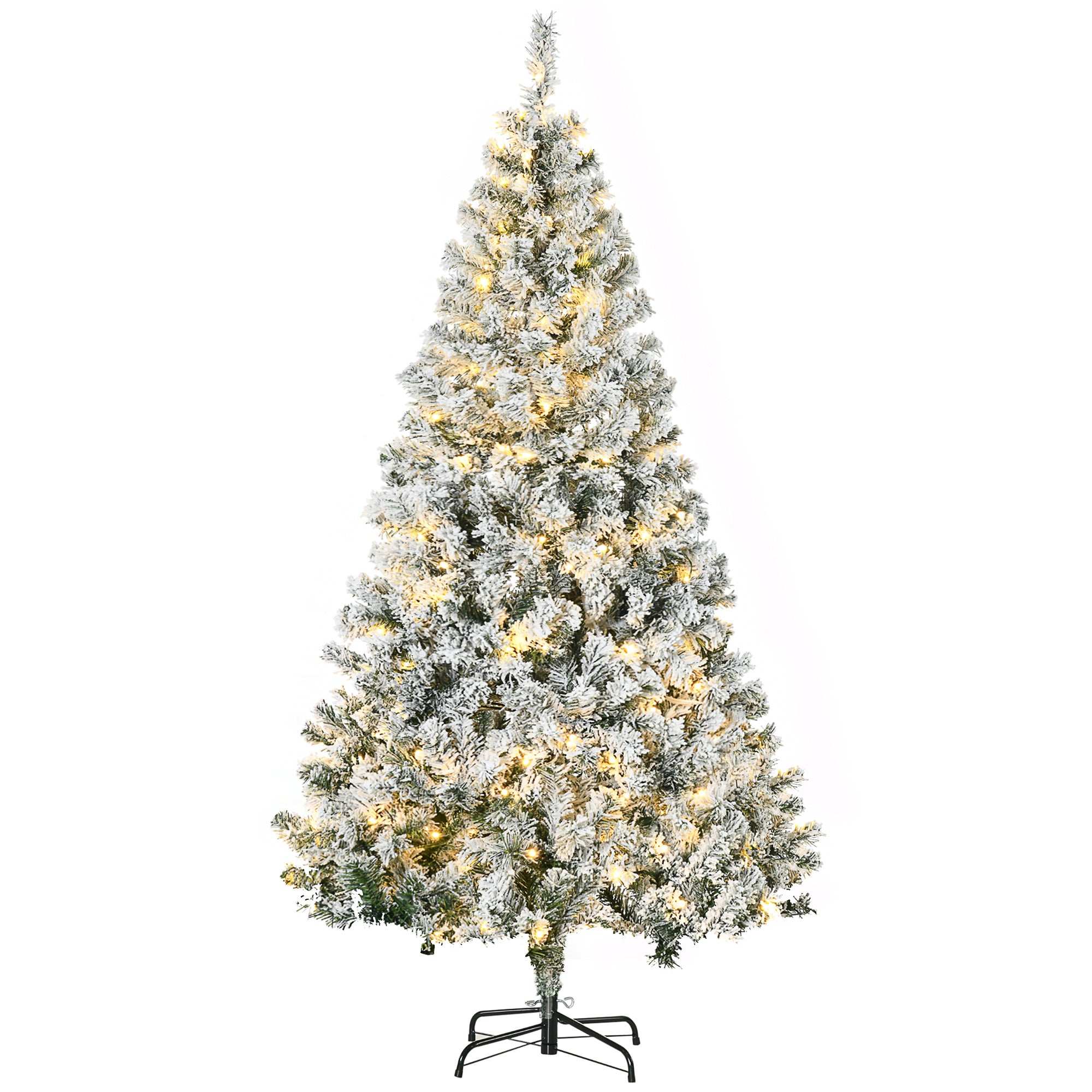 6ft Artificial Prelit Christmas Tree with Warm White LED Light, Snow Flocked Branches, Metal Base, Xmas Tree Pre Lit Christmas Trees   at Gallery Canada