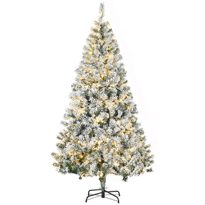 6ft Artificial Prelit Christmas Tree with Warm White LED Light, Snow Flocked Branches, Metal Base, Xmas Tree Pre Lit Christmas Trees   at Gallery Canada