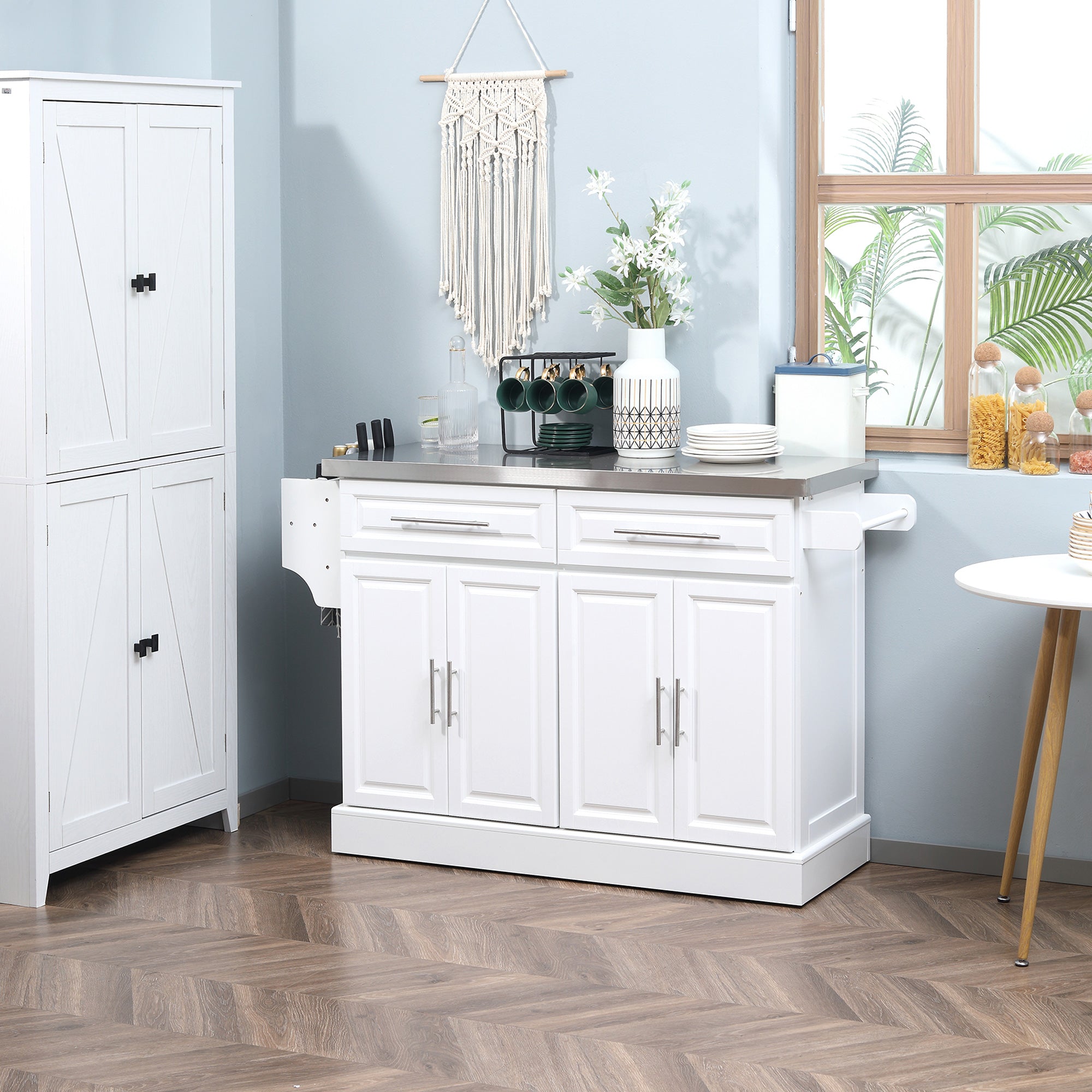 Rolling Kitchen Island with Storage and Stainless Steel Top, Kitchen Trolley with Drawers, Cabinets, Towel Rack Kitchen Islands & Kitchen Carts at Gallery Canada