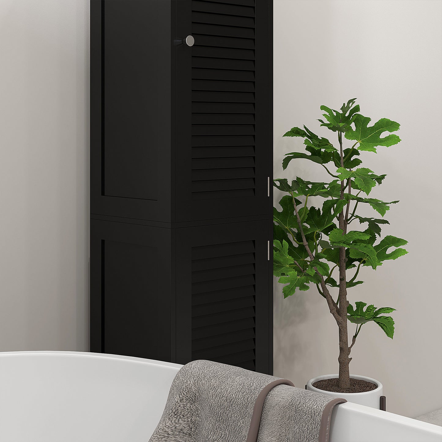 Narrow Bathroom Cabinet, Tall Bathroom Storage Cabinet with Shelves and Doors, Black Bathroom Cabinets   at Gallery Canada