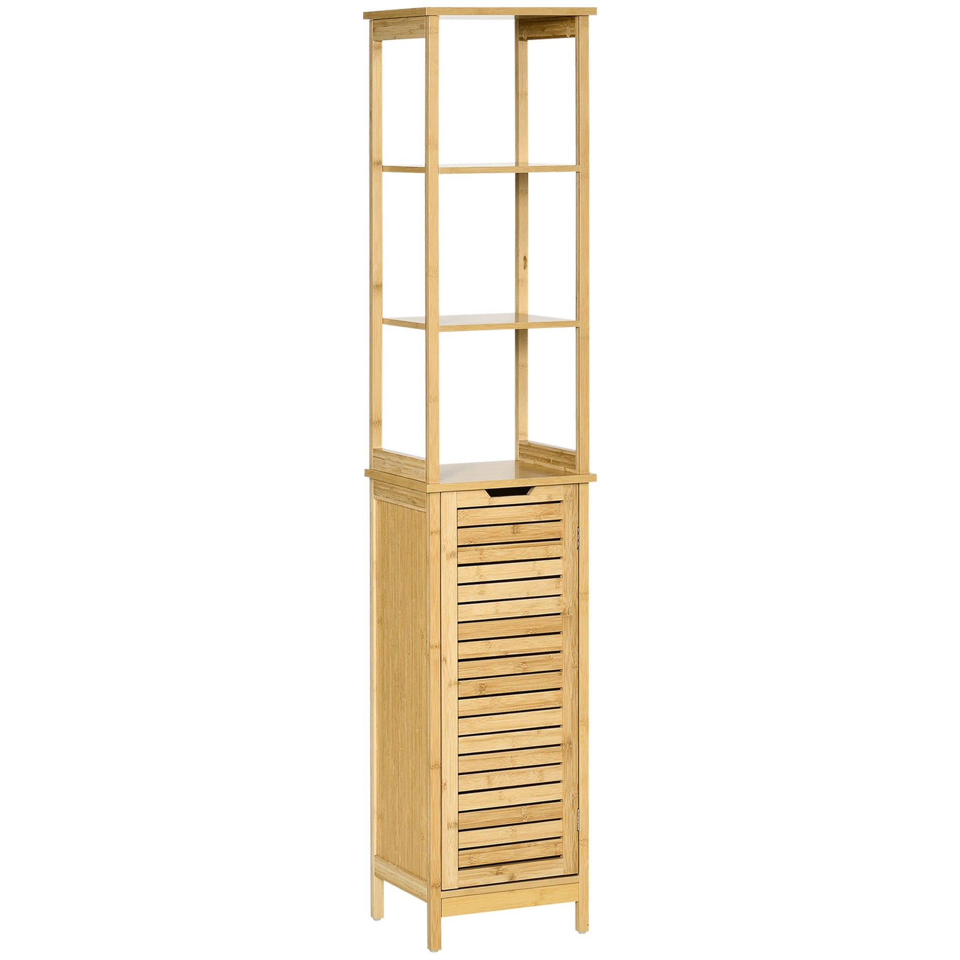 Bathroom Floor Cabinet with 3 Shelves and Cupboard, Slim and Freestanding Linen Tower with Storage, Natural Bathroom Cabinets Natural  at Gallery Canada