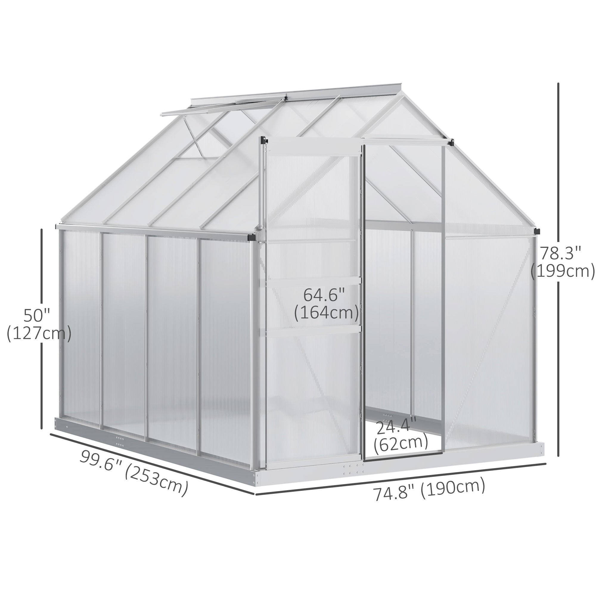 6' x 8' x 6.5' Walk-in Greenhouse, Polycarbonate Greenhouse with Adjustable Roof Vent, Base, Sliding Door, Clear Walk In Greenhouses   at Gallery Canada