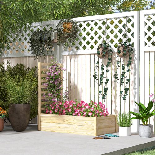 Wood Planter Box with Trellis for Climbing Plants, Raised Garden Bed for Outdoor Flowers Herbs, 91