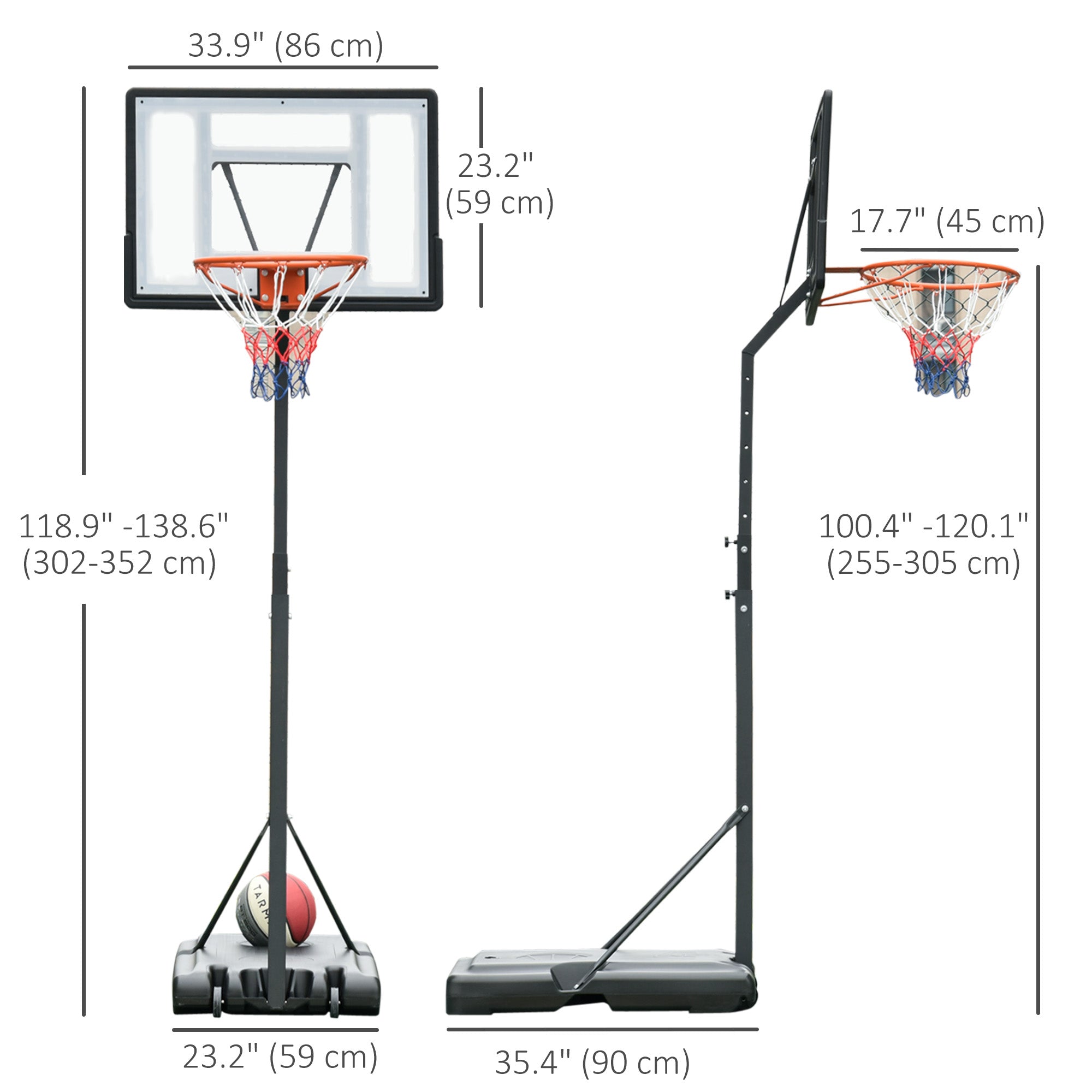 Portable Basketball Hoop Stand with Wheels, Height Adjustable 8FT-10FT for Outdoor Use, Black Basketball at Gallery Canada