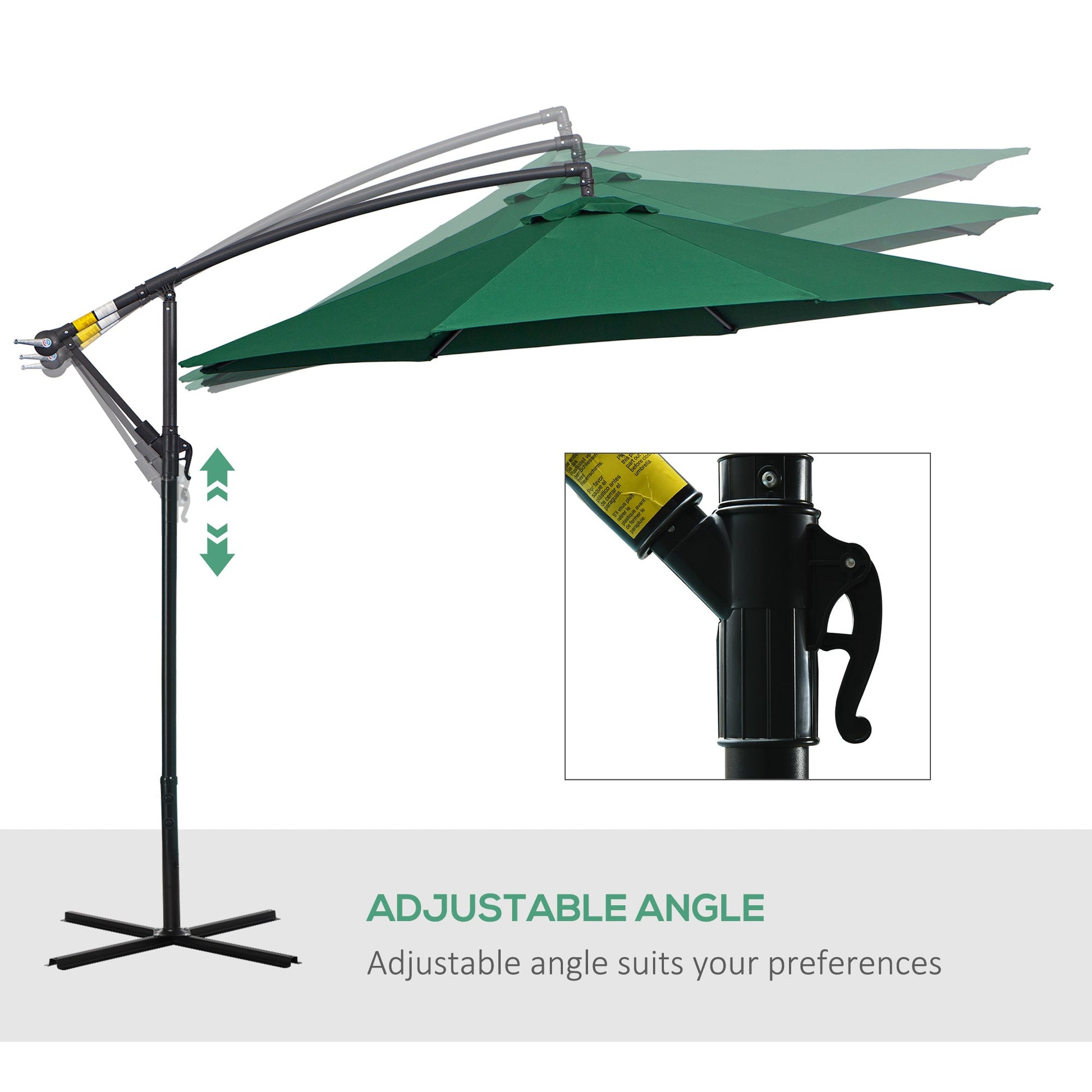 Φ10' Deluxe Patio Umbrella Outdoor Market Parasol Banana Hanging Offset Sunshade Crank Cross Base Dark Green Cantilever Umbrellas   at Gallery Canada