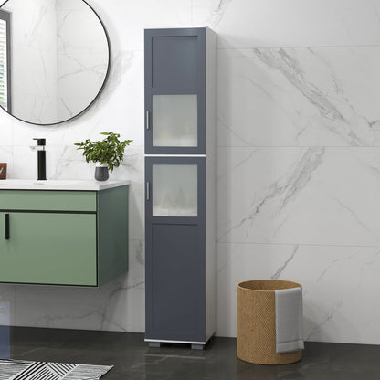 75" Tall Bathroom Storage Cabinet, Narrow Bathroom Cabinets with Matte Glass Doors and 5-tier Shelving, White Bathroom Cabinets   at Gallery Canada