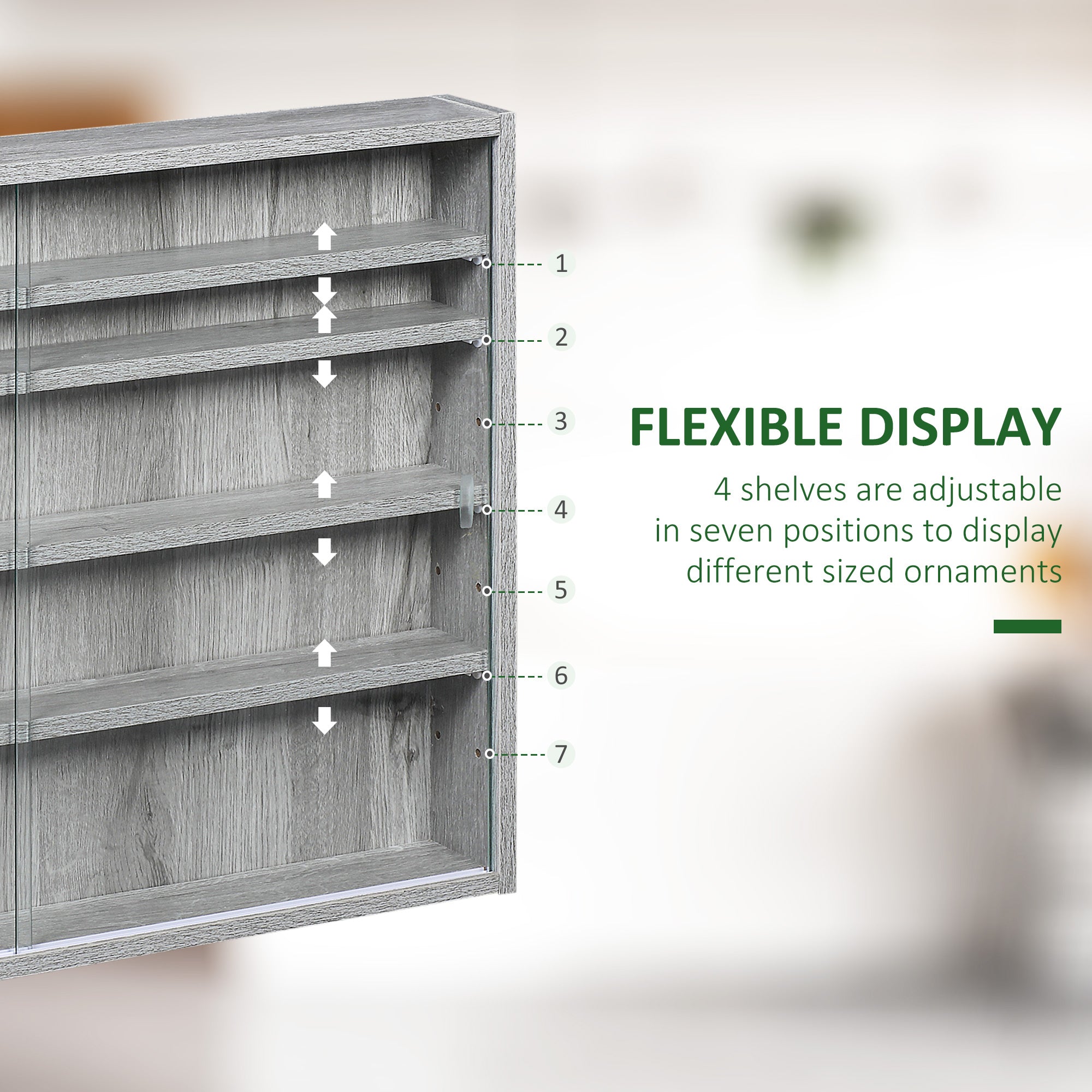 5-Storey Wall Shelf Display Cabinet, Shot Glass Display Case, Glass Curio Cabinet with 2 Glass Doors and 4 Adjustable Shelves, Grey Display Bookshelves   at Gallery Canada