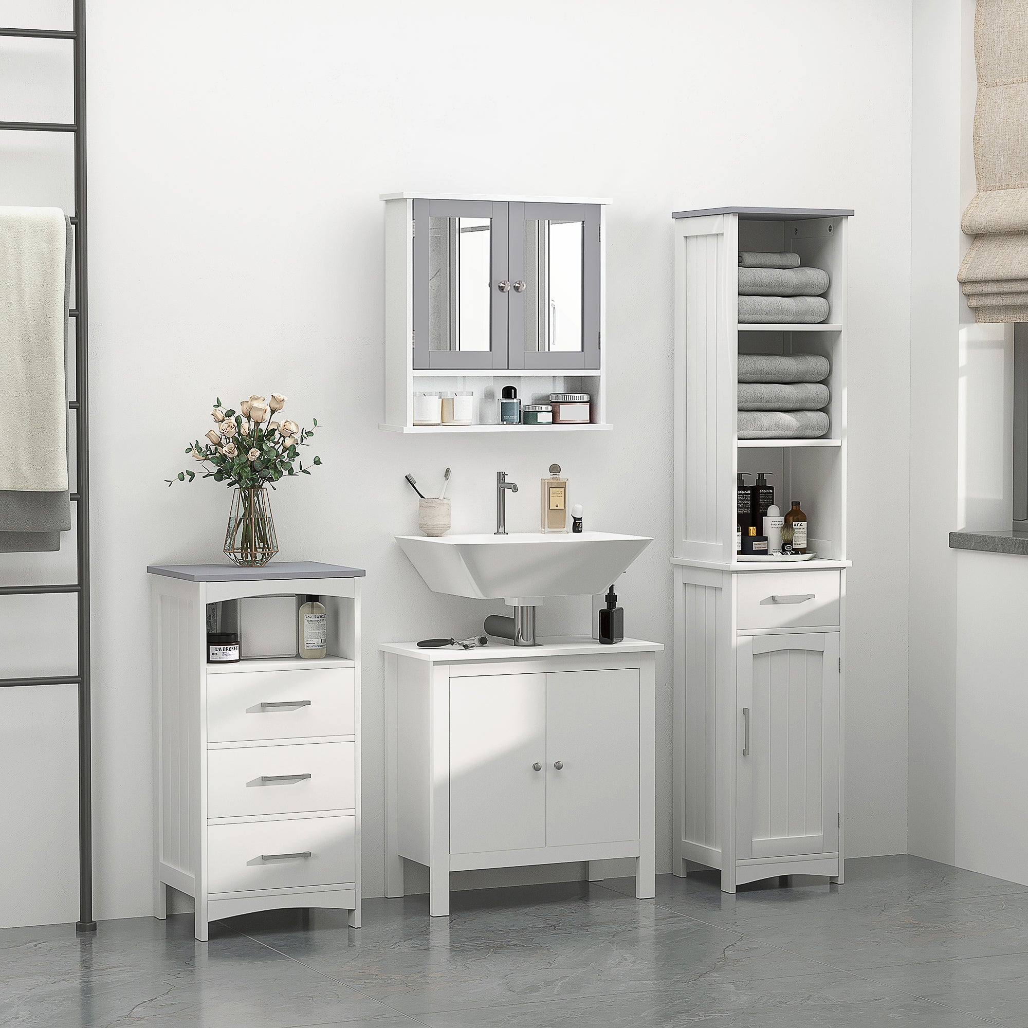 Tall & Small Floor Cabinets, Wall Mount Medicine Cabinet with Mirror, White Storage Cabinets White  at Gallery Canada