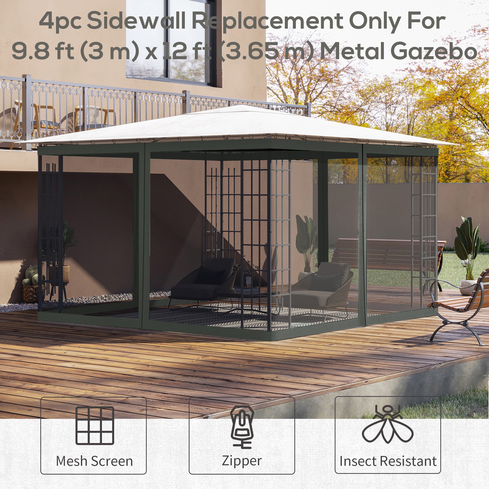 Replacement Mosquito Netting for Gazebo 10' x 12' Black Screen Walls for Canopy with Zippers, Dark Grey Gazebos at Gallery Canada